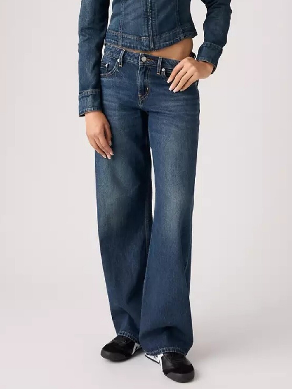 Levi's Blue Dark Wash Low Loose Y2K Baggy Wide Leg Jeans